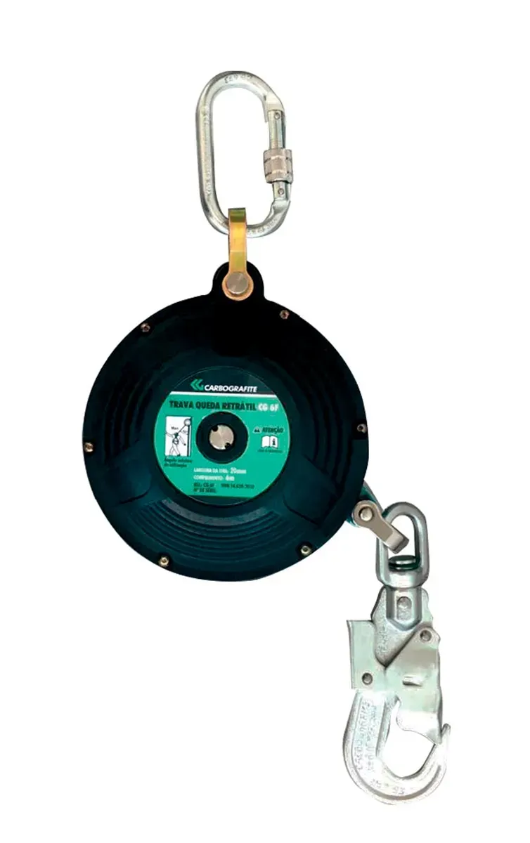 Trava-Quedas Retrátil CG 6F Carbografite de 6 Metros Fita de Poliéster Conector Giratório