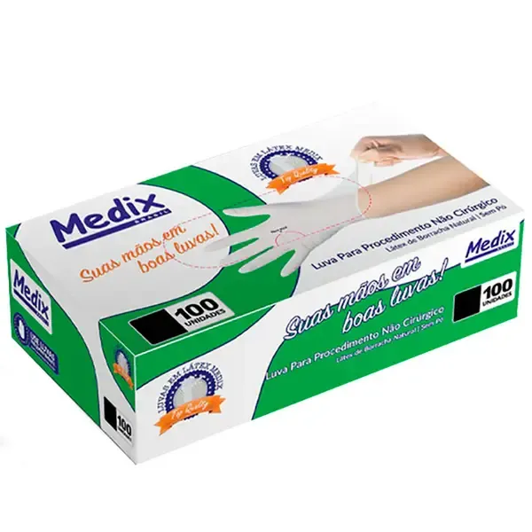 Luva de Procedimento de Látex Sem Talco Medix Caixa 100 Unidades Registrada Na Anvisa