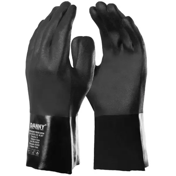 Luva de Pvc Danny Petronit Com Forro Modelo Da 12210D Preta Comprimento 26 