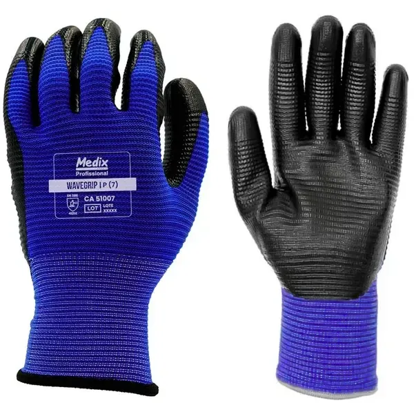 Luva Medix Wave Grip em Fibras Sintéticas e Palma Banhada Com Nitrilo CA 51007