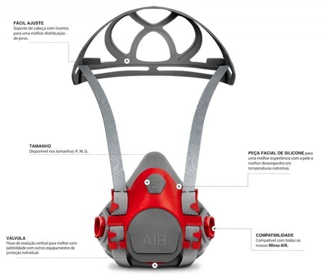 Máscara Semi Facial AIR S950 Em Silicone Ultra Leve e Confortável CA 47923