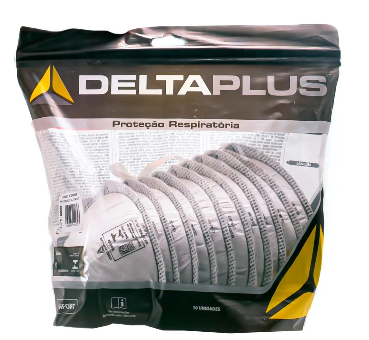 Respirador Tipo Concha PFF2 Valvulado Carvão Ativo Delta Plus M1200VWBR CA 40808 Embalagem 10 Unidades